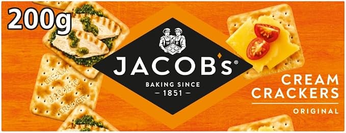 JACOB'S Original Cream Crackers, 200g (Pack of 1) — High-Fiber, Vegetarian-Friendly, Savory or Sweet Crunch