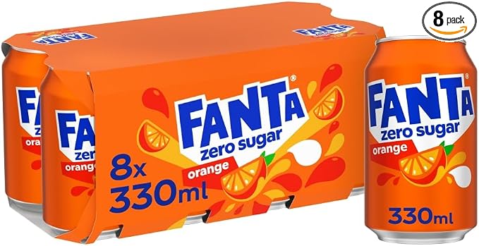 Fanta Zero Orange Soft Drink Cans, 8 x 330 mL