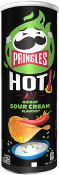 Pringles Hot Kickin Sour Cream Flavour 160g — Potato based sharing crisps in a resealable can, ideal snack