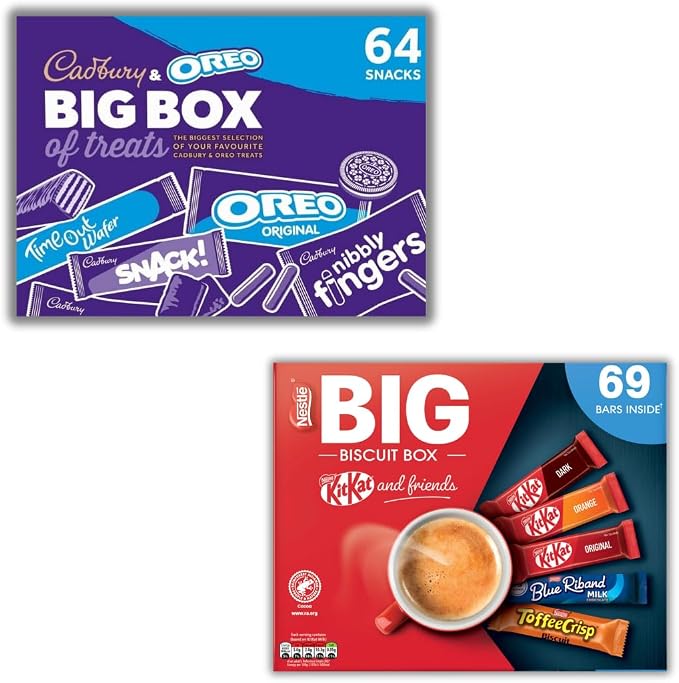 Nestlé The Big Biscuit Box - 69 Bars And Cadbury & Oreo Box Of Treats - 64 Bars (133 Total Snack Bar Boxed)
