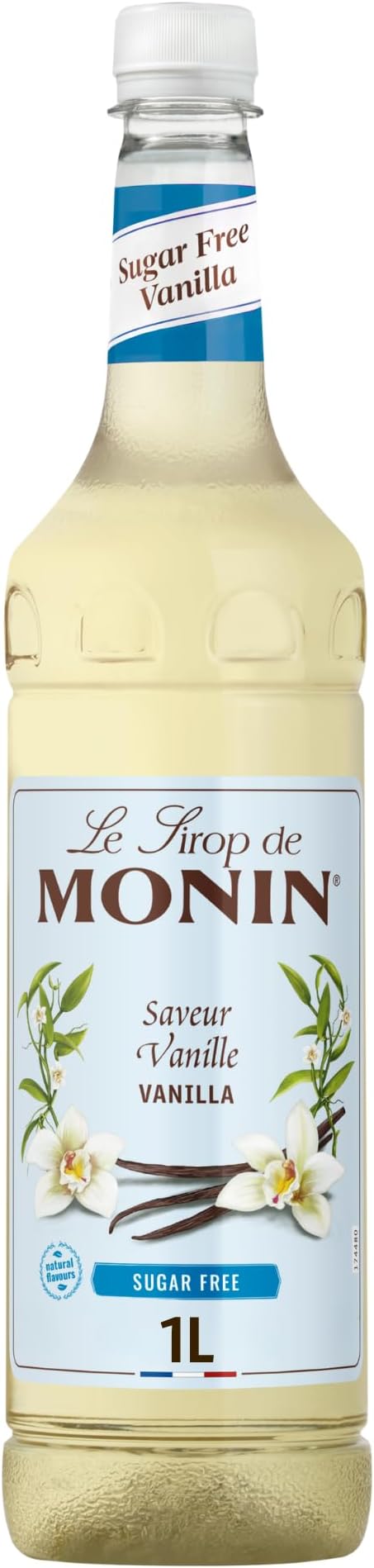 Monin Premium Vanilla Sugar Free Syrup 1L For Coffee And Cocktails. Vegan-Friendly, Allergen-Free, 100