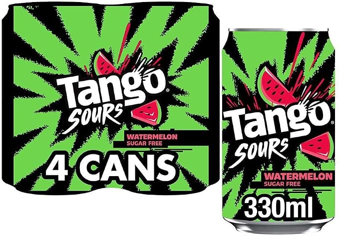 Tango Sours Watermelon Sugar Free 330ml Can (Pack of 4)