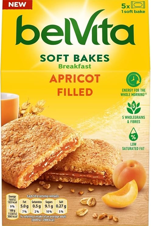 Belvita Soft Bakes Apricot Breakfast Biscuits, 250 g (Pack of 1) — Delicious Chewy Biscuits, On-The-Go Snack