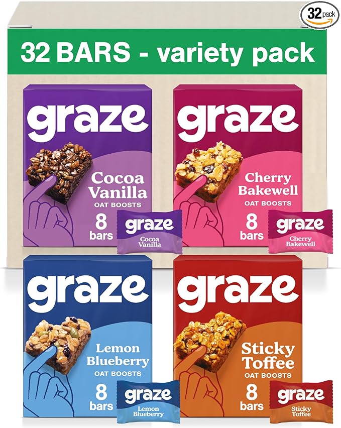 Graze - Sweet Snacks Bundle of Oat Boost Bars - Made With Whole Oats and Natural Flavours - 8x4 snack bars