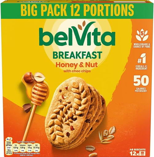 Belvita Breakfast Biscuits, Honey & Nuts with Choc Chips, 540 g (Pack of 1) — Nutritious Wholegrain Biscuits