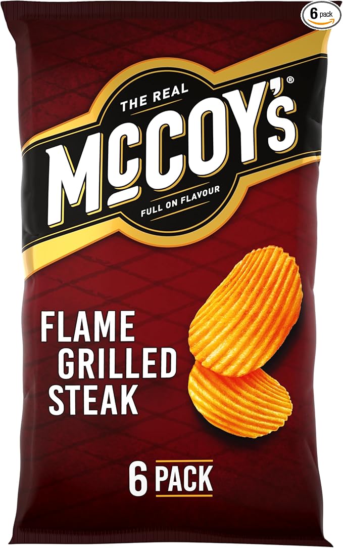 McCoy's Flame Grilled Steak Flavour Ridge Cut Potato Crisps, 6 x 25g 701288