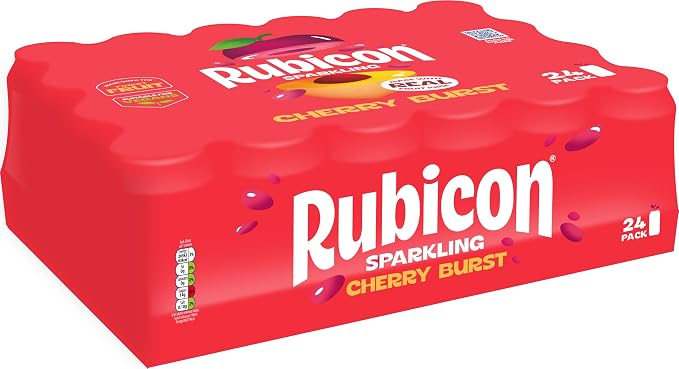 Rubicon Sparkling Cherry Burst Flavoured Fizzy Drink with Real Fruit Juice Multipack 24 x 330ml Cans