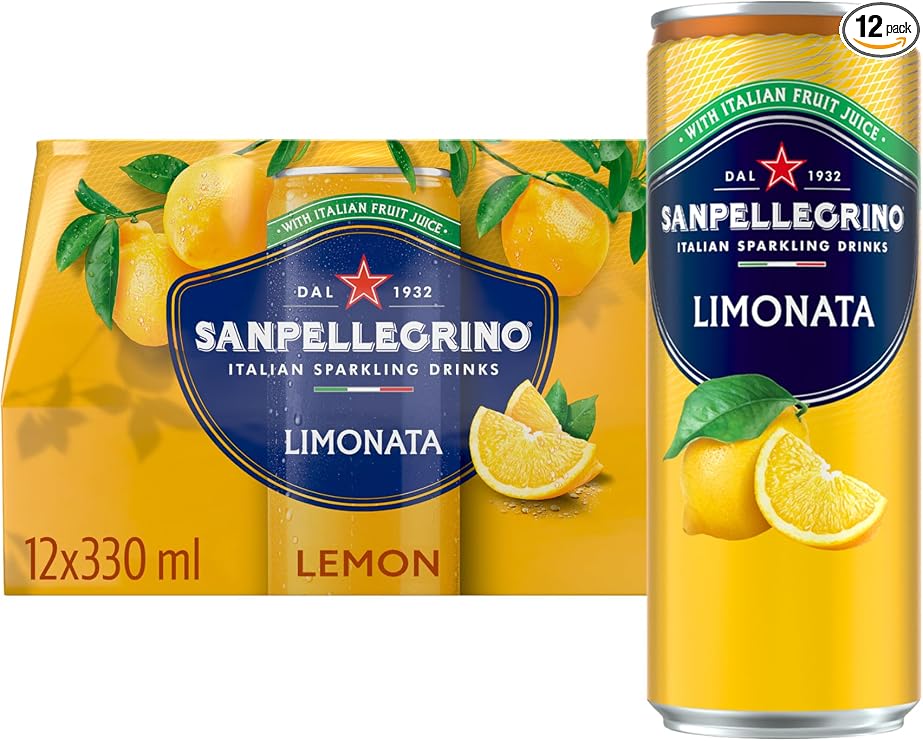 San Pellegrino Italian Sparkling Drinks Lemon Canned Soft Drink 12x330ml