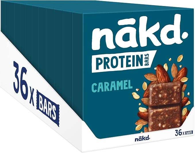 nakd. Protein bars Caramel - 7g plant-based protein - 100% Natural ingredients - No added sugar - Vegan - 36