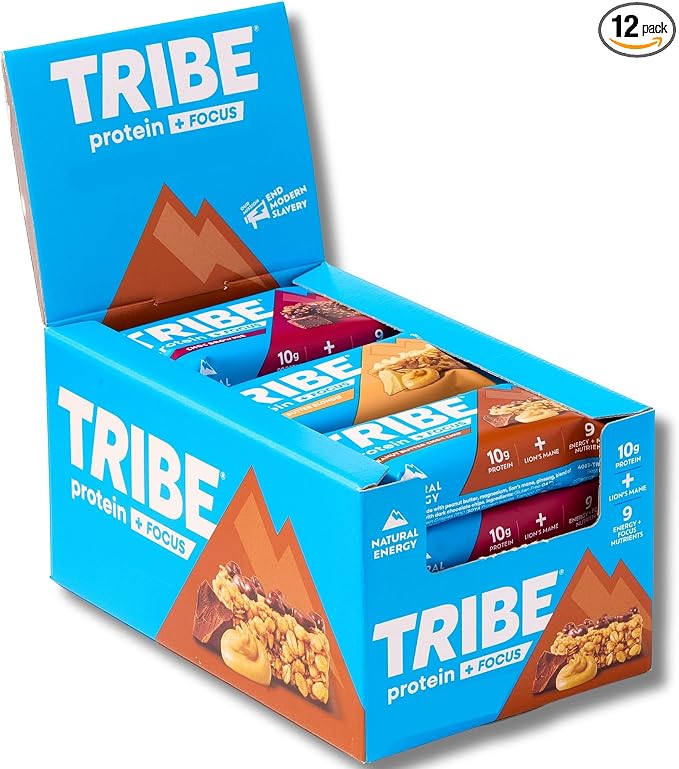 TRIBE Protein + Focus Flapjack Bars - Bestsellers Variety Box (12 x 60g) — Vegan Protein Bar — Lion's Mane