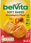 Belvita Breakfast Biscuits Soft Bakes Filled With Strawberry, Delicious Strawberry Filled Biscuits, 5 x 50 g