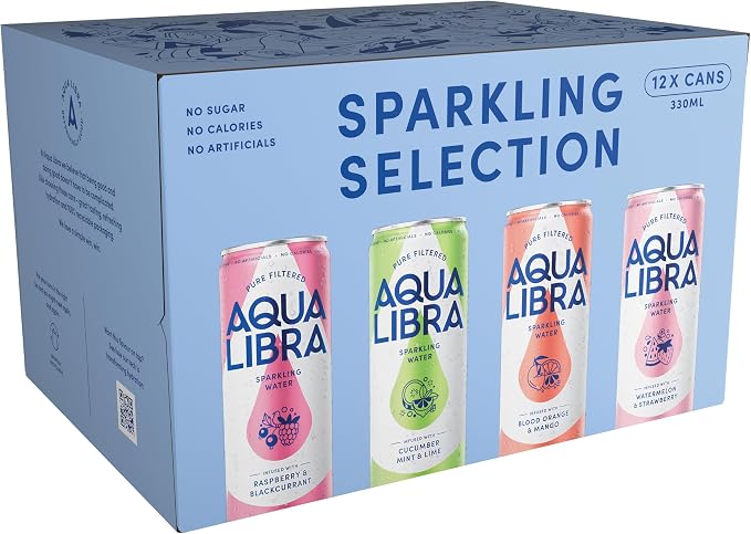Aqua Libra Variety Pack Sparkling Water — 330ml Can — 12 Pack — NO calories, NO sugar, NO artificials