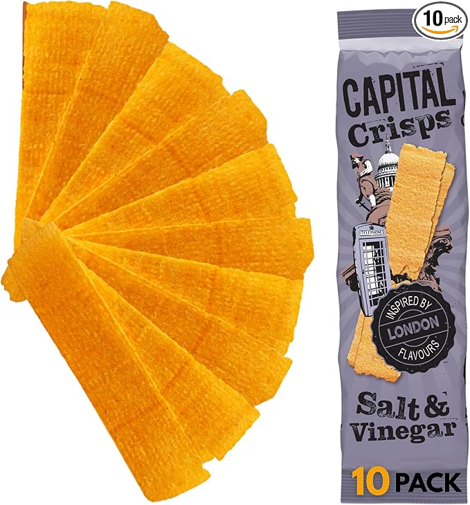 Capital Crisps London Salt & Vinegar Pack of 10 x 75g - Elongated Crisps. Multipack Crisps, Vegetarian