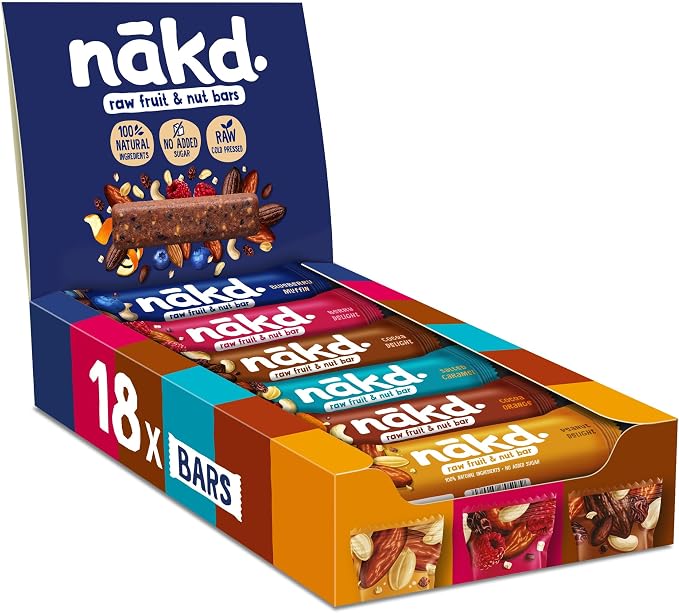 nakd. Variety pack - Raw fruit & nut bars - 100% natural ingredients - No added sugar - Vegan - Gluten