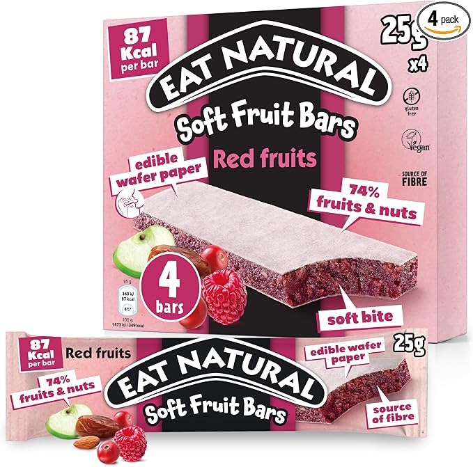 Eat Natural Soft Fruit Bars Red Berries, 4x25g — Vegan, Gluten-Free Snack and Source of Fibre, Simple