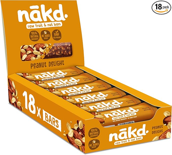 Nakd Peanut Delight Natural Fruit & Nut Bars - Vegan Bars - Gluten Free - Healthy Snack, 35 g (Pack of 18)