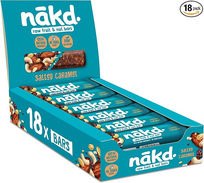 Nakd Salted Caramel Natural Fruit & Nut Bars - Vegan - Healthy Snack - Gluten Free - 35g x 18 bars