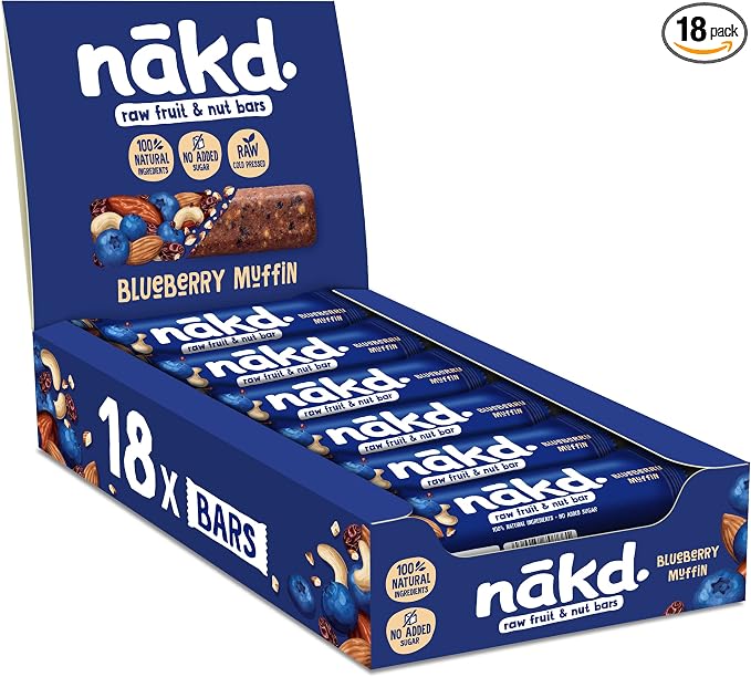 Nakd Blueberry Muffin Natural Fruit & Nut Bars - Vegan - Gluten Free - Healthy Snack, 35 g (Pack of 18) —