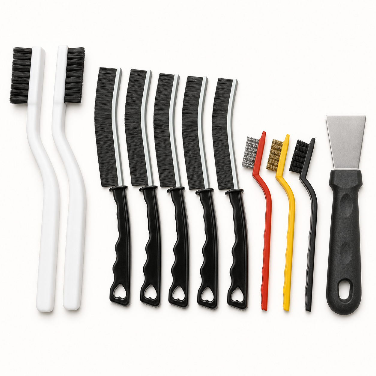 Eleven-piece household cleaning brush and scraper set